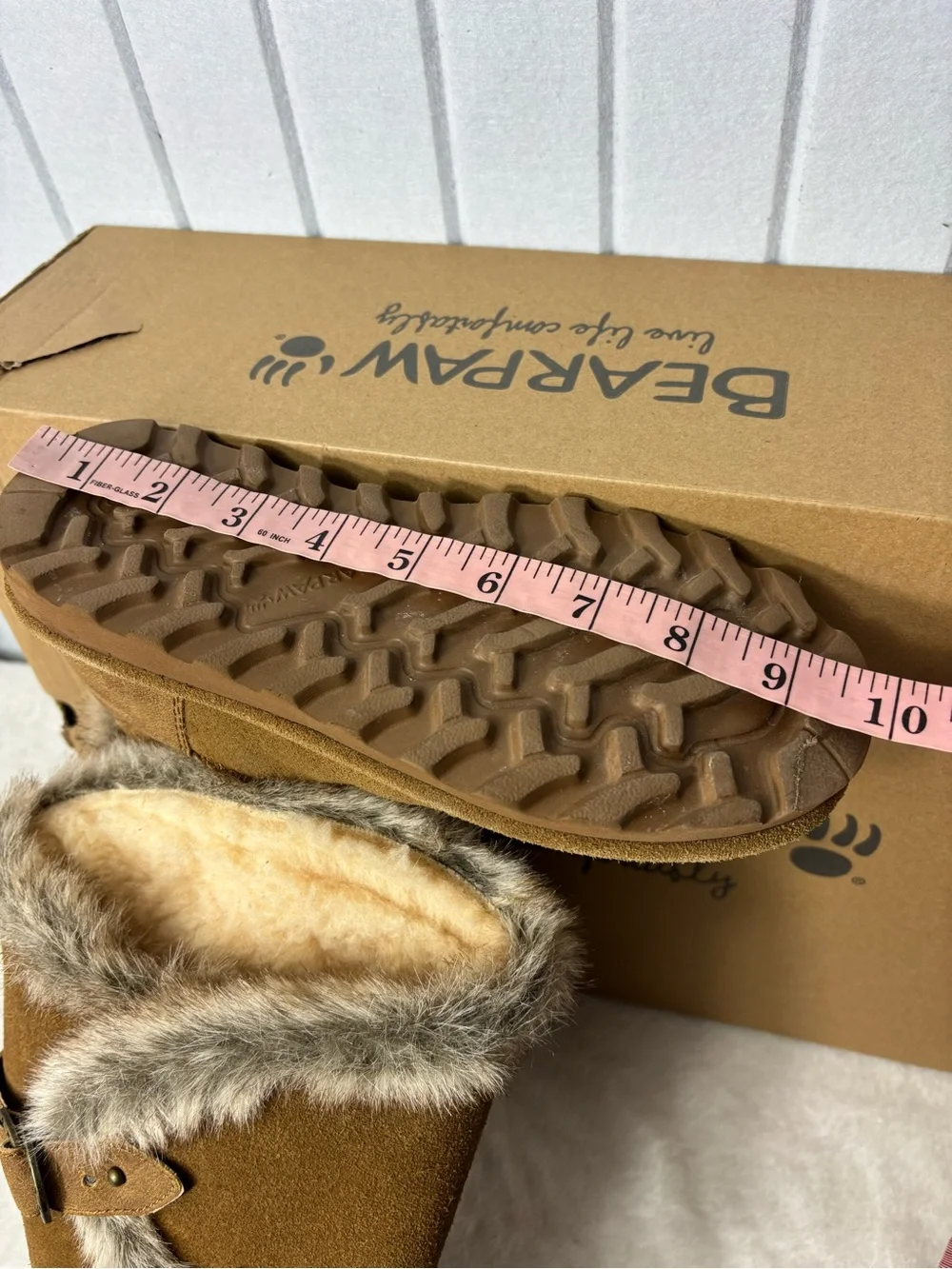 BearPaw Chestnut Suede Faux Fur Trim Tall Boots Size 5